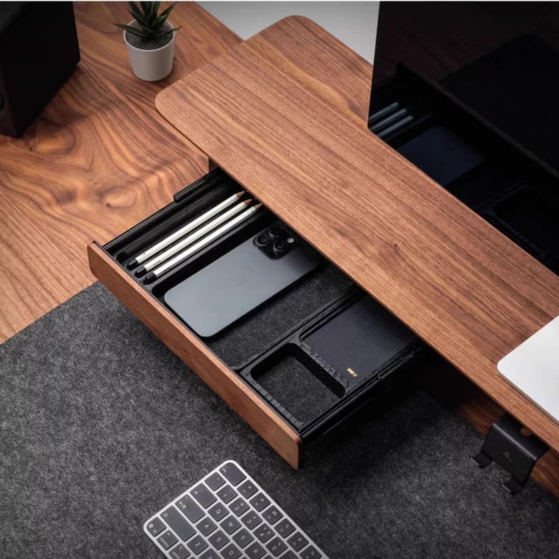 Sotto il cassetto dell'organizzatore della scrivania Vassoio scorrevole con chiusura morbida della serie M Scatola portaoggetti in noce solida Custodia con smorzamento silenzioso per ufficio