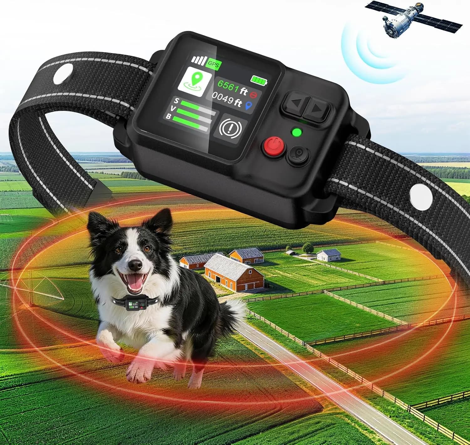 GPS Wireless Dog Fence System, Electric Dog Fence with GPS Collar, Adjustable Range 49-6561 FT, IP67 Waterproof, Virtual Contain