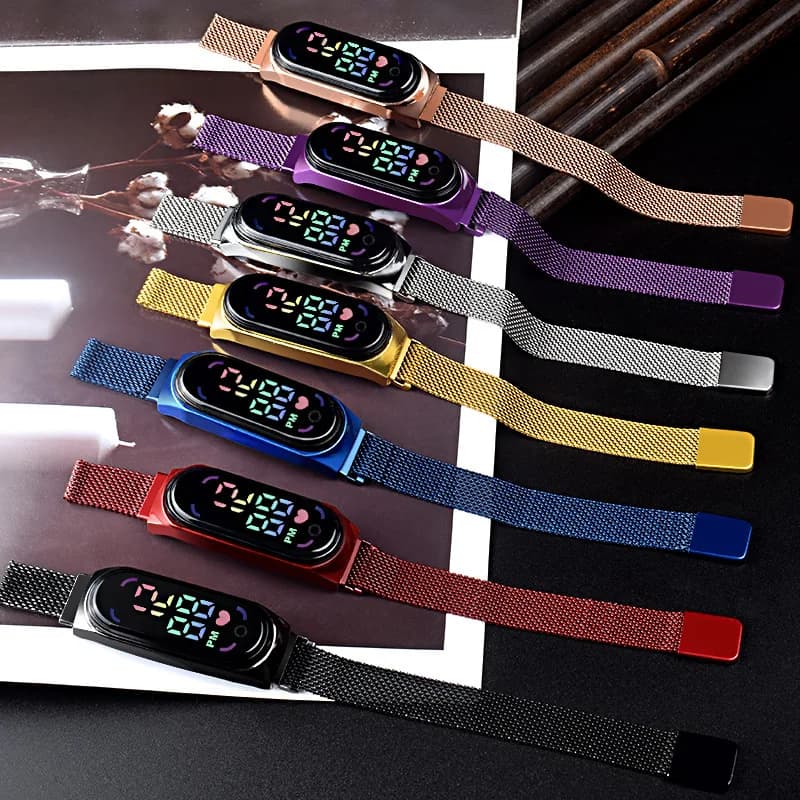 Nuovo orologio elettronico a LED magnetico, bracciale in lega sportiva per studenti, orologio elettronico per bambini regalo
