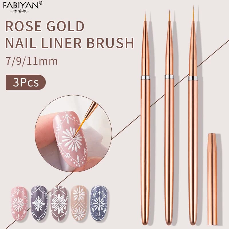 Oro rosa 3 pezzi/set Nail Art Gel UV Liner pennelli per pittura disegno fiore Striping Design strumenti per Manicure kit 7/9/11mm