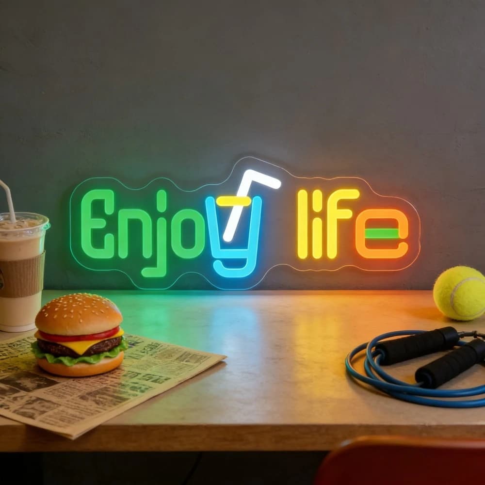 Insegna LED Neon 'Enjoy Life' USB Dimmerabile, Luce al Neon per Negozi di Bevande, Caffetterie, Bistrot, Bar, Regalo di Compleanno, Decorazione Murale