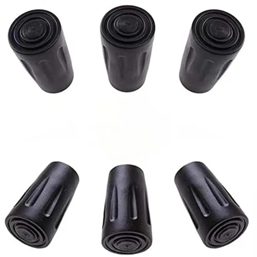 Trekking Pole Tips Protectors, Replacement Rubber Tips Fit Most Standard Hiking Trekking Walking Poles, Black Pack of 6