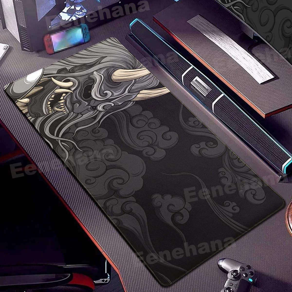 Black Ghost Face Non-slip Mouse Mat for Players Print HD Samurai Japanese Mask Game Accessories for PC Computer Table Mat