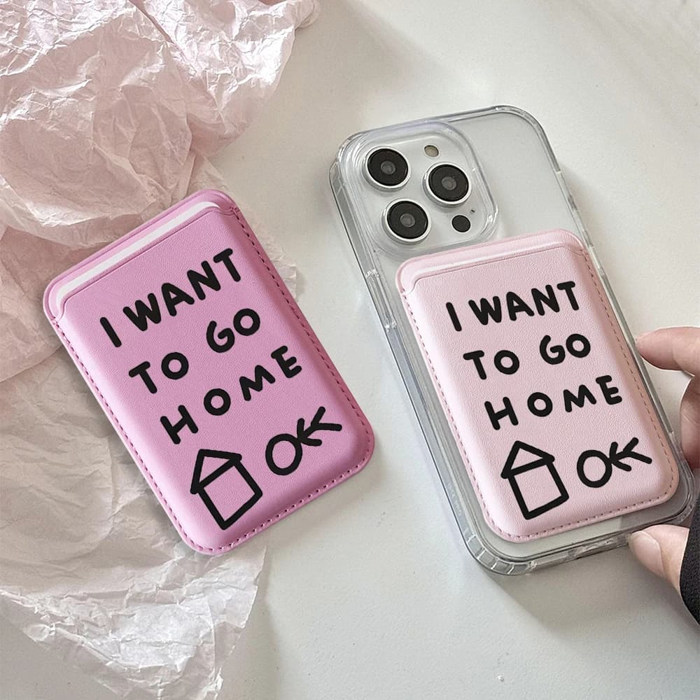 Leather wallet case with magnetic card closure, simple design with letters, compatible with all iPhones, for MagSafe rear case
