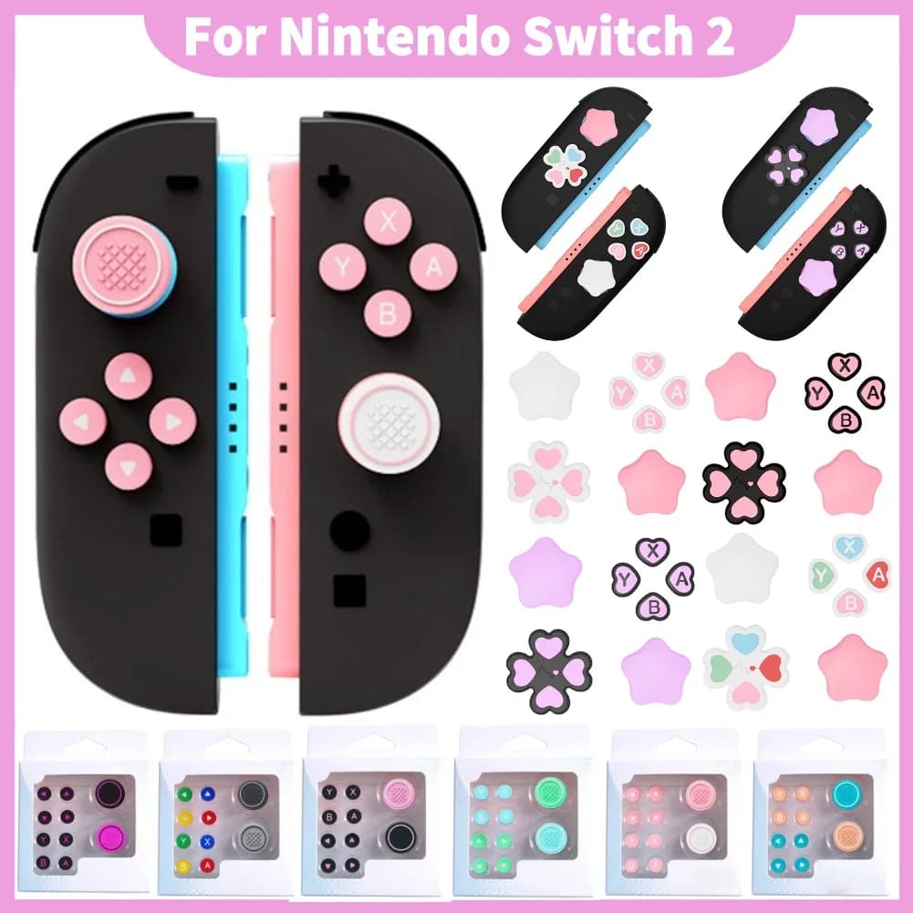 Custodia Protettiva in Silicone Morbido con Adesivi per Pulsanti D-Pad e ABXY, e Copri-Grip per Levetta Analogica Joy-Con per Nintendo Switch 2