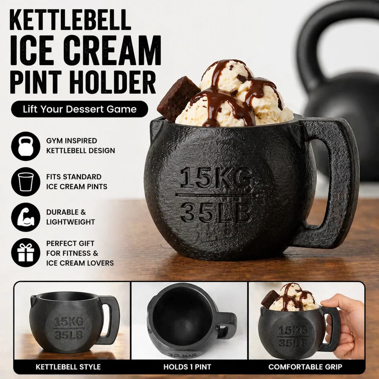 Porta gelato a forma di kettlebell, supporto per coppa da palestra, antiscivolo, centrotavola per feste, decorazione per la casa, regalo per gli appassionati di fitness