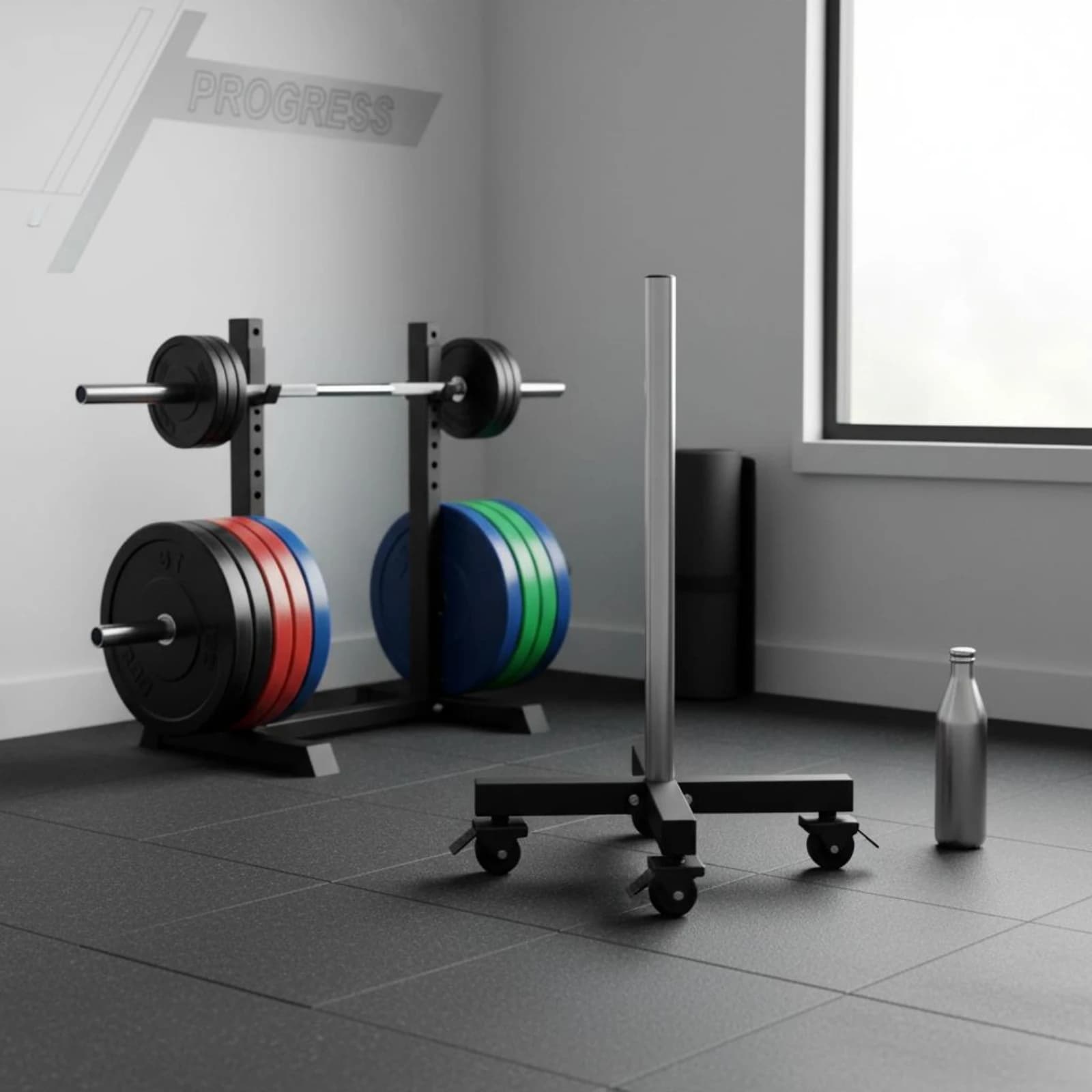 Barbell Plate Storage Carrier High Capacity Wheeled Plate Tree Weight Tree Rack Space-Saving Design Fitness Equipment