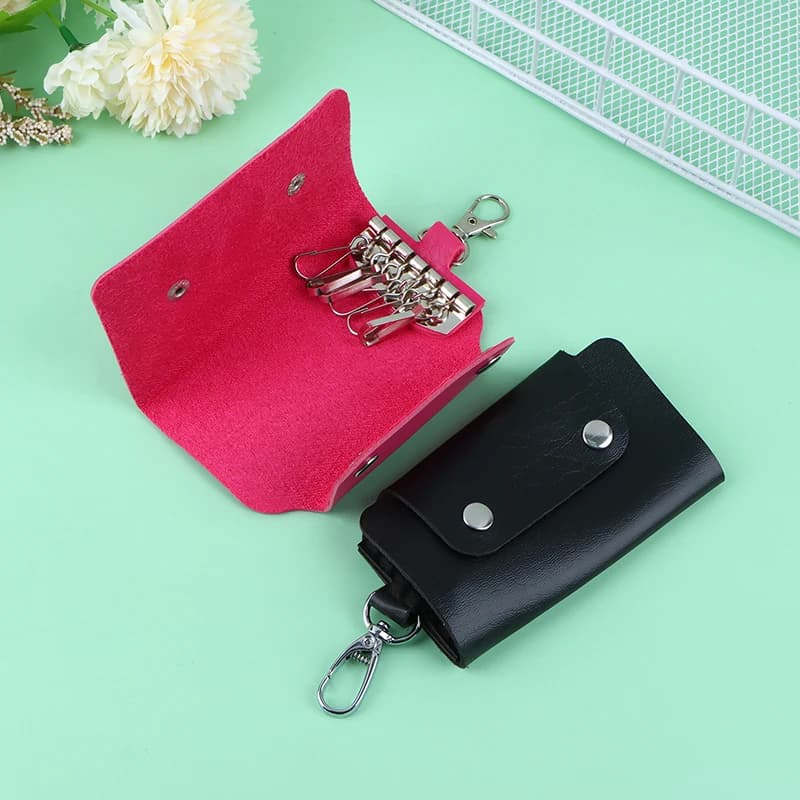 Borsa portachiavi per auto in pelle PU portatile unisex da 1 pezzo - Custodia semplice per riporre la copertura del portafoglio per chiavi della governante in tinta unita