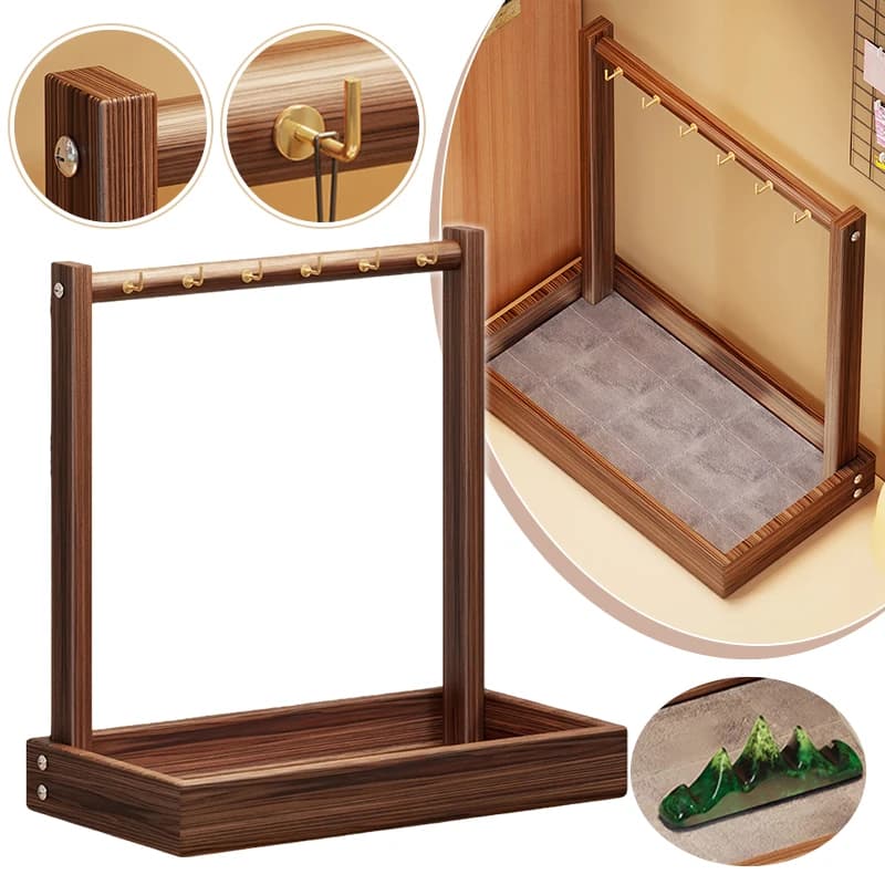 Supporto Multifunzionale in Legno per Pennelli da Calligrafia, Gancio da Scrivania, Espositore, Organizzatore per Cancelleria, Libreria, Forniture Artistiche