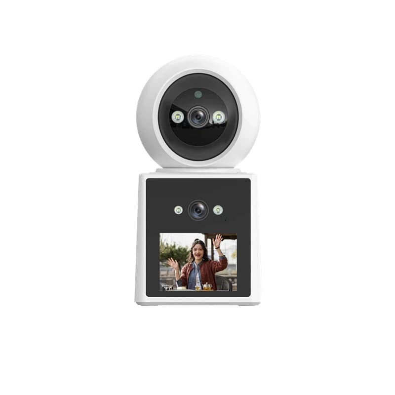 Telecamera IP Dome PTZ con Schermo da 2,8 Pollici, Doppia Lente 4MP, App O-Kam, Videochiamata, Rilevamento Umanoide AI, Sicurezza CCTV, Baby Monitor