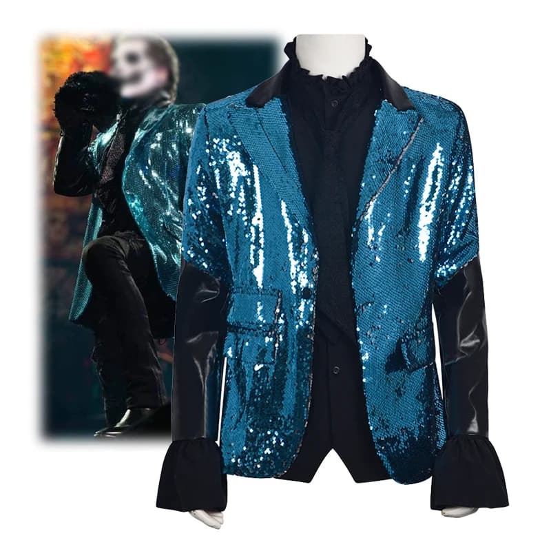 Giacca con paillettes blu fantasma Cosplay Abito da uomo con fascia Costume da discoteca anni '70 Costume da spettacolo teatrale per feste di carnevale di Halloween