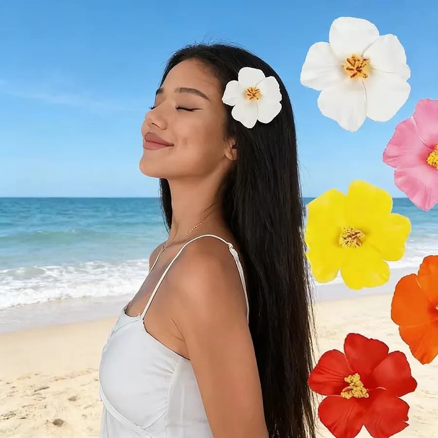 White EVA Hibiscus Hair Clip, Fashion All-Match Practical Accessory, Atmosphere Style for Beach Travel Home Daily