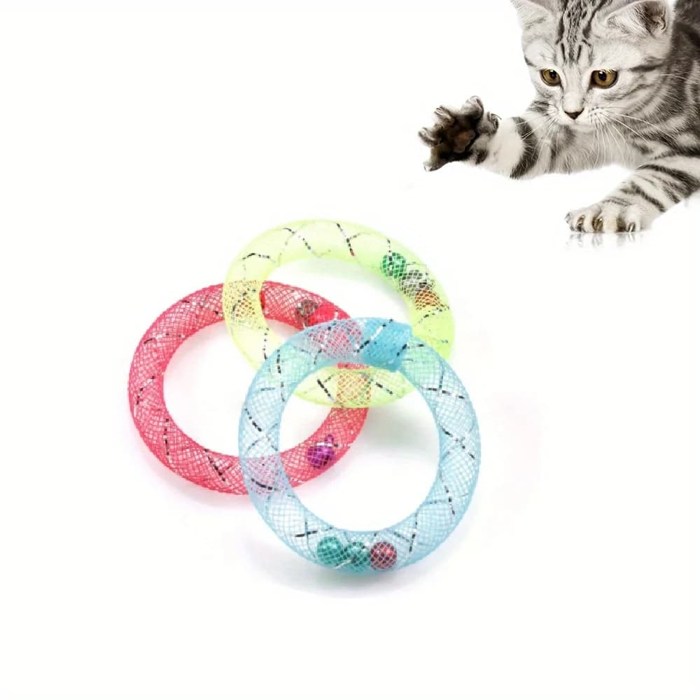 1 pezzo/3 pezzi Giocattoli per gatti da auto-attrazione a forma di ciambella, tubo flessibile per gatti con campanello sonoro, gioco a molla per gatti, senza batteria, giocattoli per animali domestici