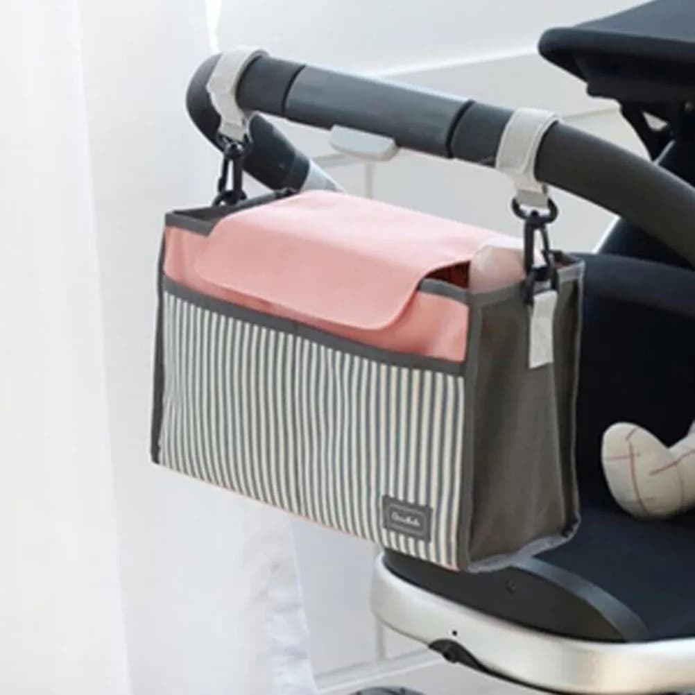 Borsa Organizer Impermeabile per Passeggino, Rosa a Righe, con Cuciture Robuste, Portaoggetti per Pannolini e Bevande