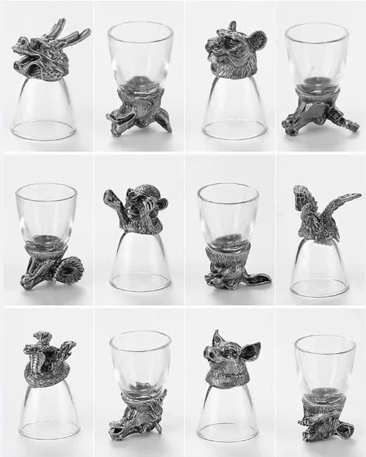 Luxury 12 Zodiac Animal Head Crystal White Wine Glasses Set Small Glass Liquor Cups Drinking Utensils Gifts for Men