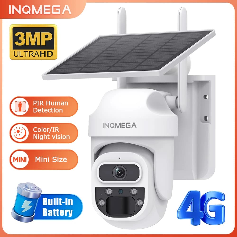 INQMEGA 3MP WIFI telecamera solare 4G Sim Card PIR rilevamento umano batteria solare telecamera di sicurezza CCTV videosorveglianza telecamera esterna
