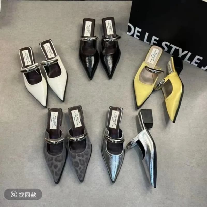 Women Slippers French Style Temperament Pointe Half Slipper High Quality Leather Thick Heel Cool Slippers Women Mueller Slippers