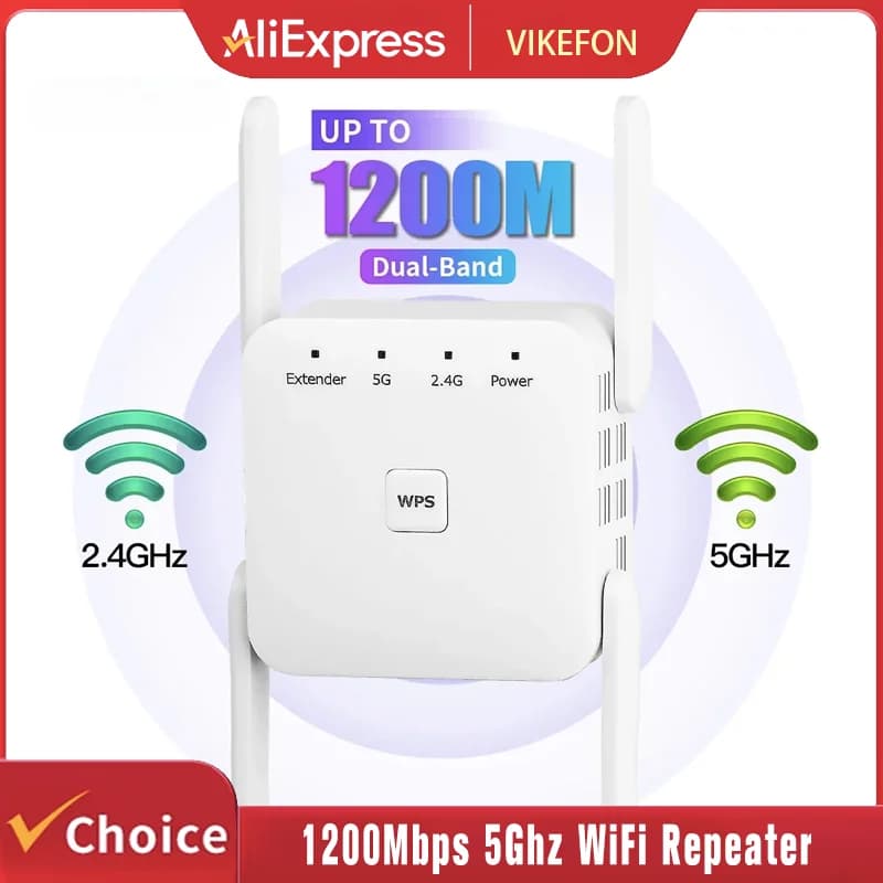 Ripetitore WiFi Wireless 1200Mbps 5GHz, Amplificatore di Segnale Wi-Fi 2.4G/5GHz, Estensore di Rete Router WLAN