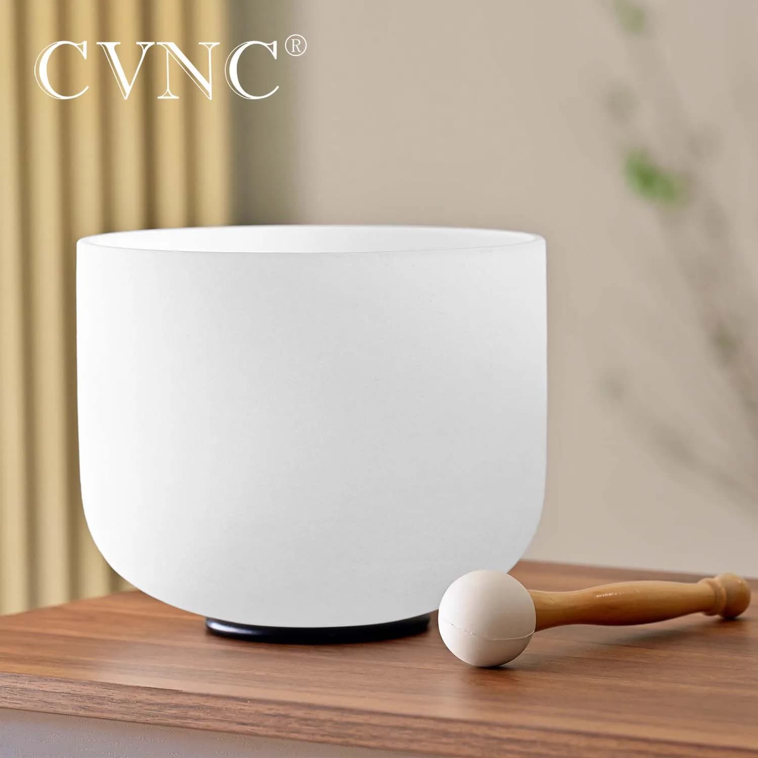 CVNC Perfect Pithch 8 Inch White Frosted Quartz Crystal Singing Bowl for Sound Healing instrument with Mallet