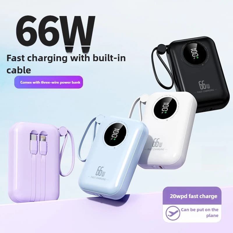 Nuovo modello Power Bank con tre cavi integrati e display digitale Alimentatore mobile a ricarica rapida PD 22,5 W condiviso da 20000 mAh