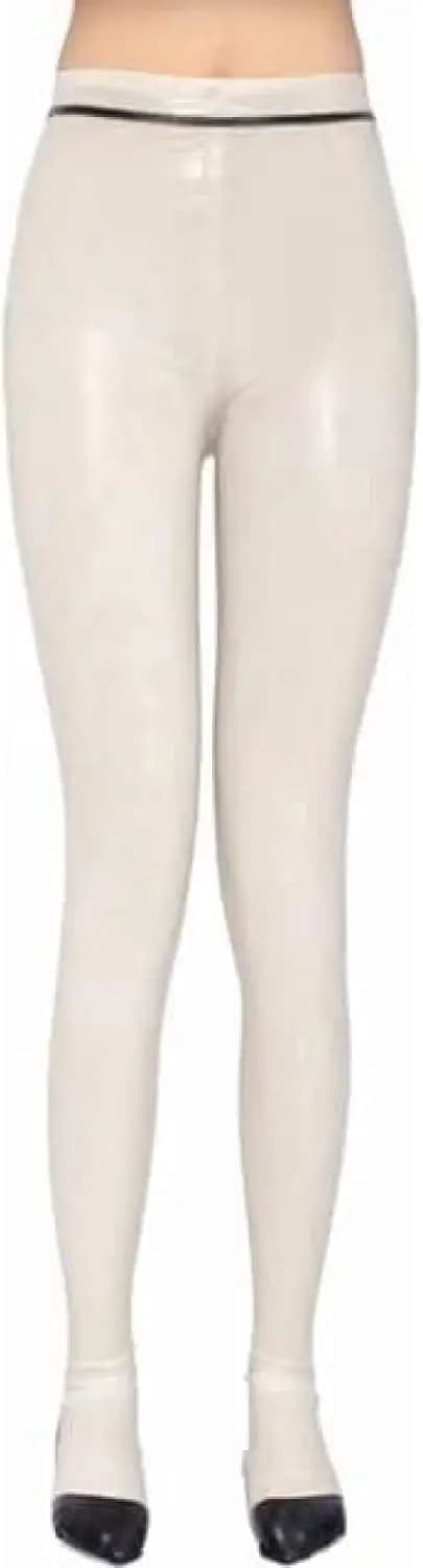 Long Sexy Latex Leggings White with Black Rubber Pants Trousers Socks for Women