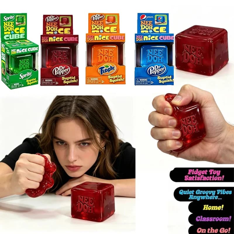 Dr Pepper NeeDoh Jelly Cube Squishy Toy, Super Soft Stress Relief Fidget Toy, Anxiety Relief Squeeze Toy for Kids Adults