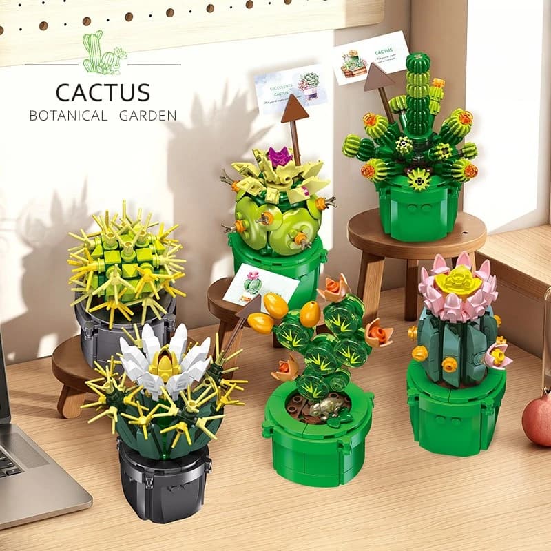 Flower JJ9175 Cactus Succulent Plant Building Block Potted Ornament Miniature Garden Decorative Piece for Home