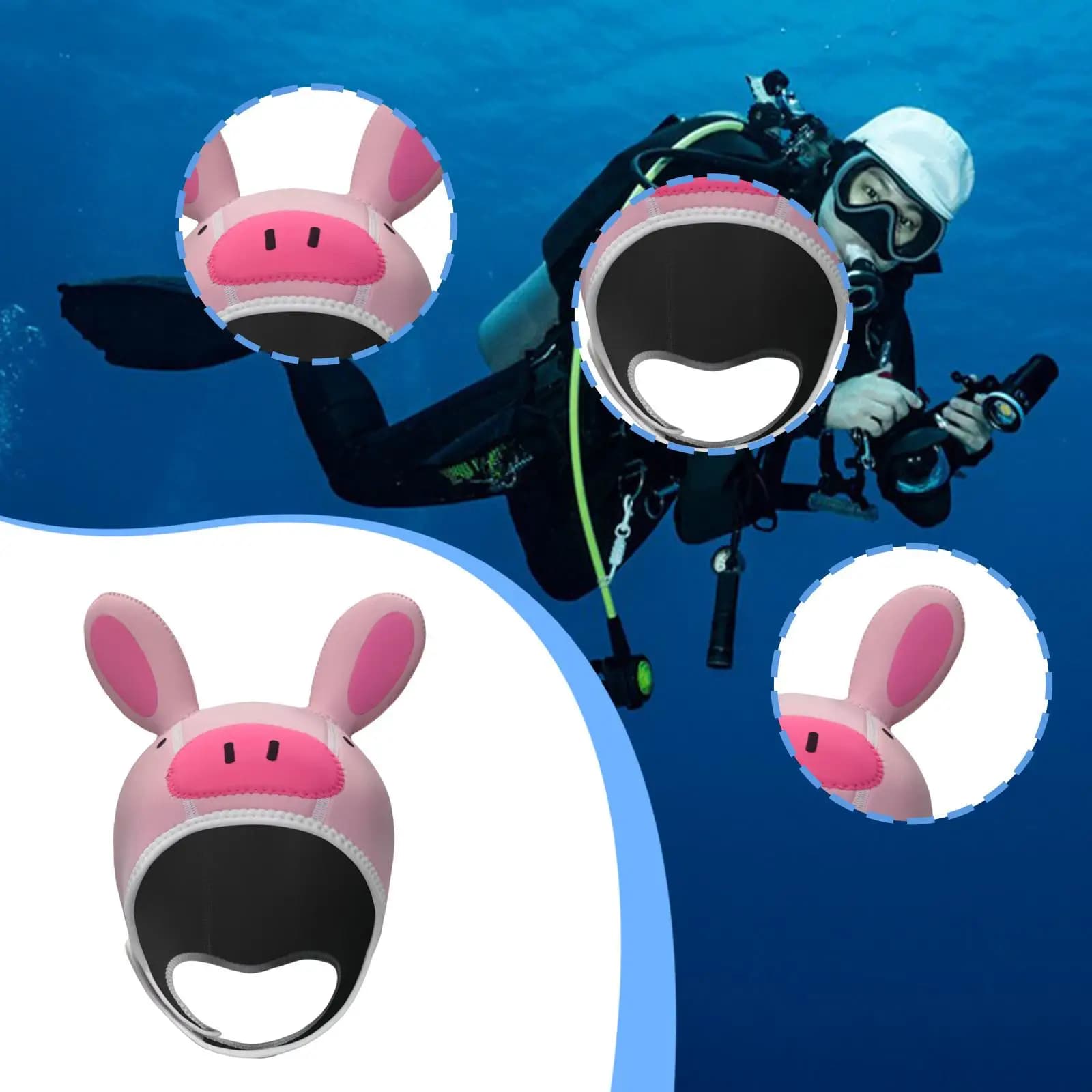 Neoprene diving hood with Maialino design, Water sports accessories, Kayaking and Rafting