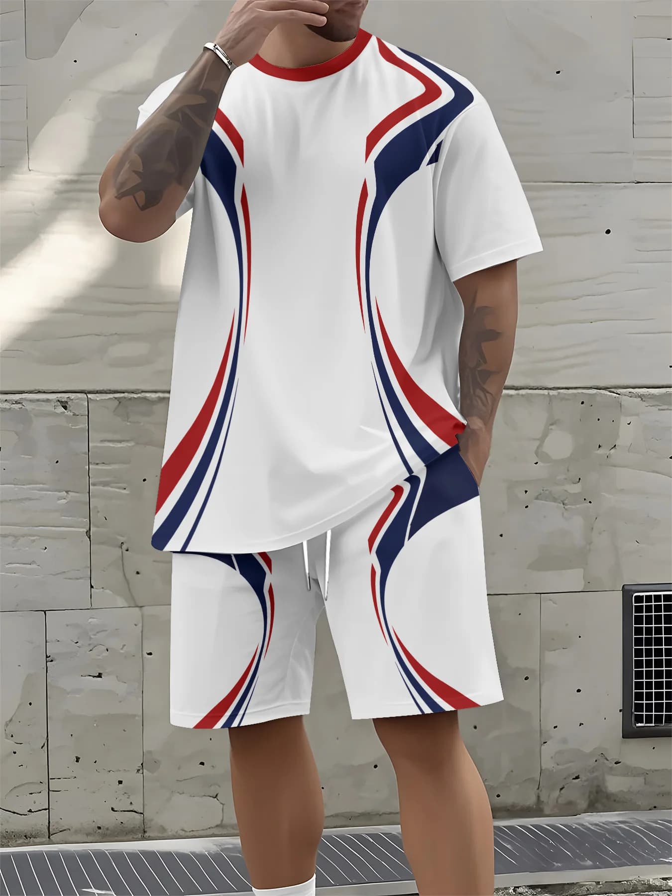 Completo Estivo 2026 da Uomo: Set a Maniche Corte con Stampa a Righe 3D per un Look Casual Streetwear Traspirante