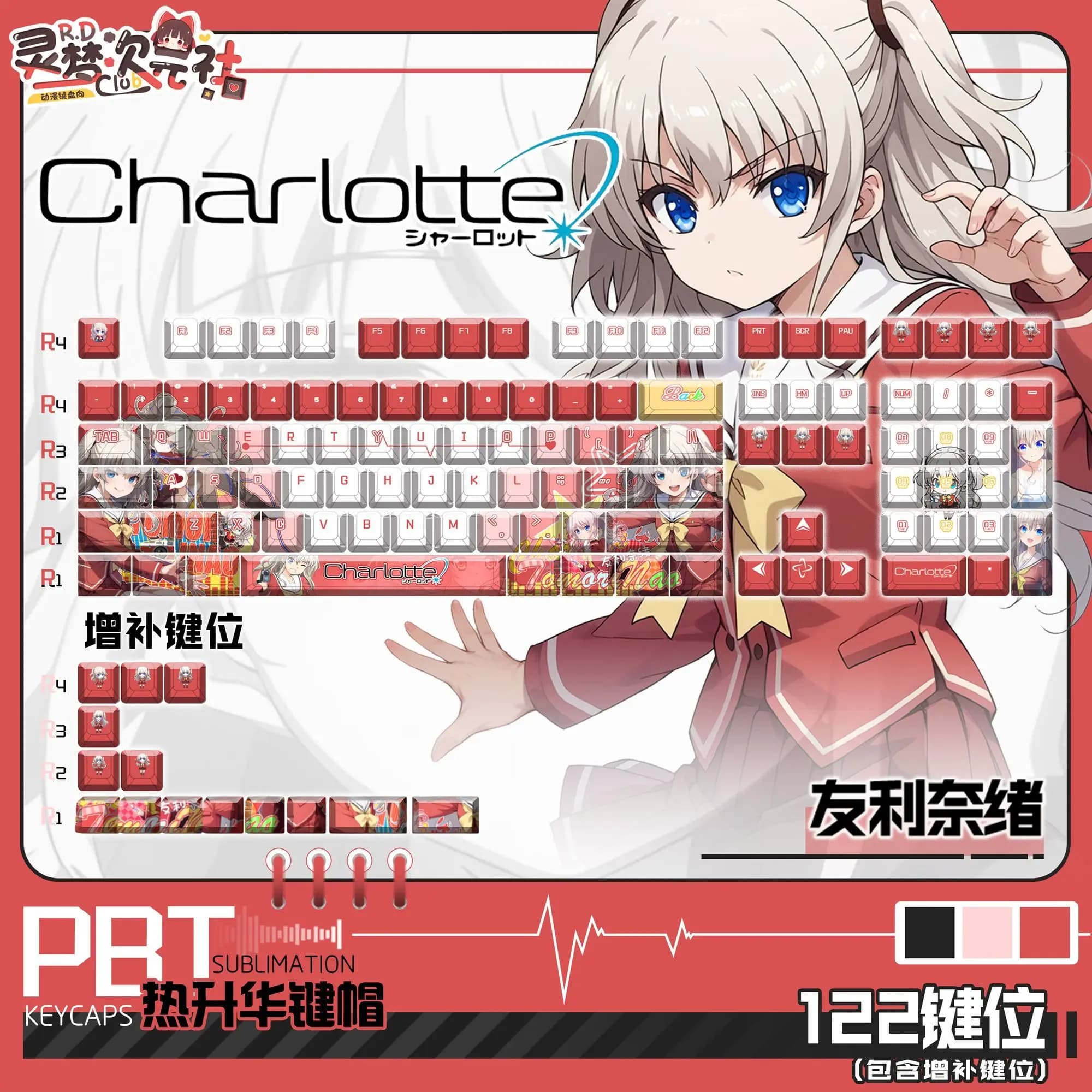 122 Keys Charlotte Tomori Nao PBT KeyCaps Cherry Profile PBT Hot Sublimation Translucency Game Key Cap for Mechanical Keyboard