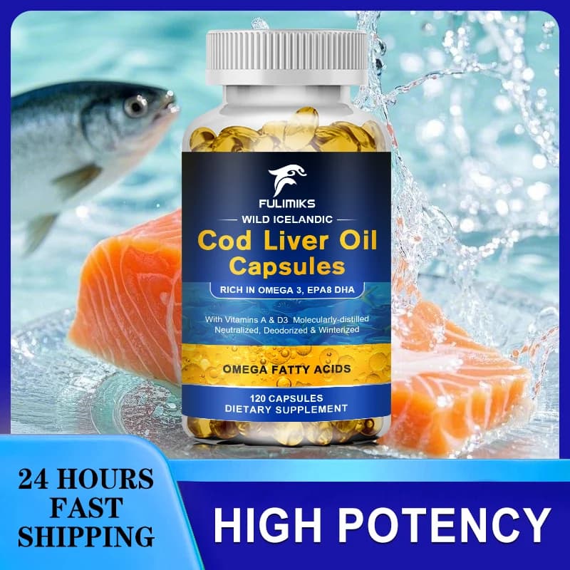 Premium cod liver oil capsules, support heart, eyes, brain and joint health, strengthen the immune system, Omega 3 EPA DHA supplement