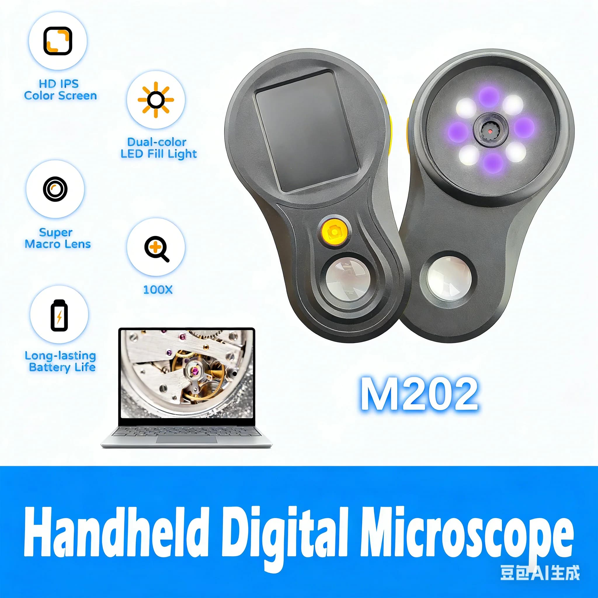 Microscopio digitale con lente d'ingrandimento elettronica portatile, schermo IPS da 2 pollici, ingrandimento 100X con LED a doppio colore per connessione PC