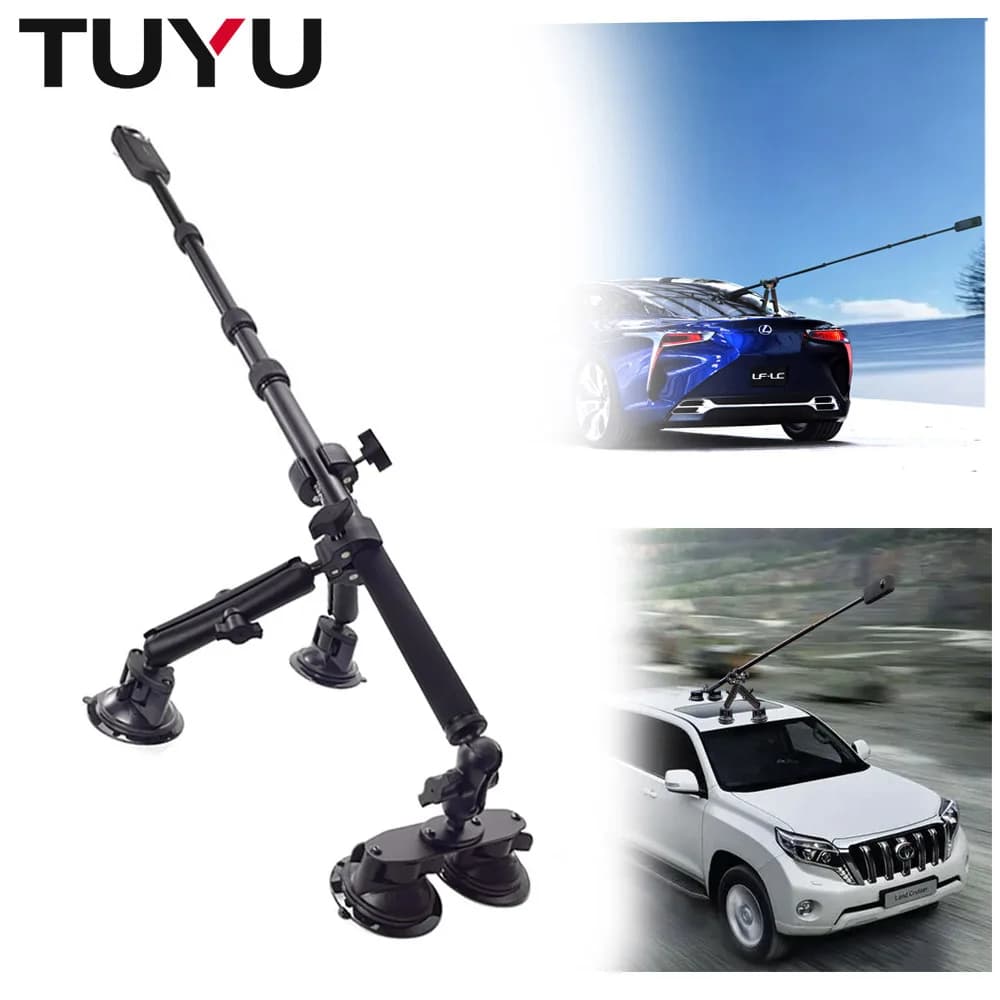 TUYU supporto a ventosa per auto doppio piatto con bastone per Selfie invisibile adatto per Insta360 One R X2 X3 Rs GoPro Max accessorio