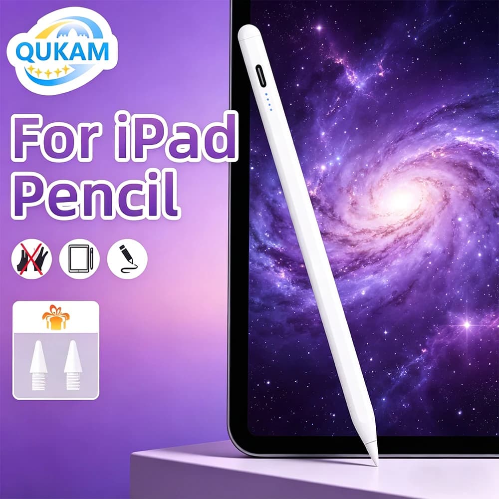Penna Stilo QUKAM con Rilevamento del Palmo per Apple Pencil, Compatibile con iPad 10a Gen, 11 A16 2025, Air 6 M2, Air 5, 4 Pro 11, 12.9, Mini 6, iPad Pencil