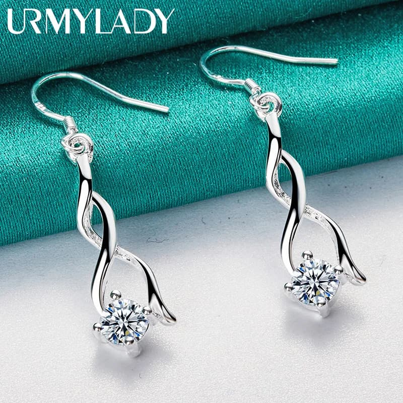 URMYLADY Orecchini in zirconi con geometria in argento sterling 925 per gioielli con ciondoli alla moda per feste di nozze da donna