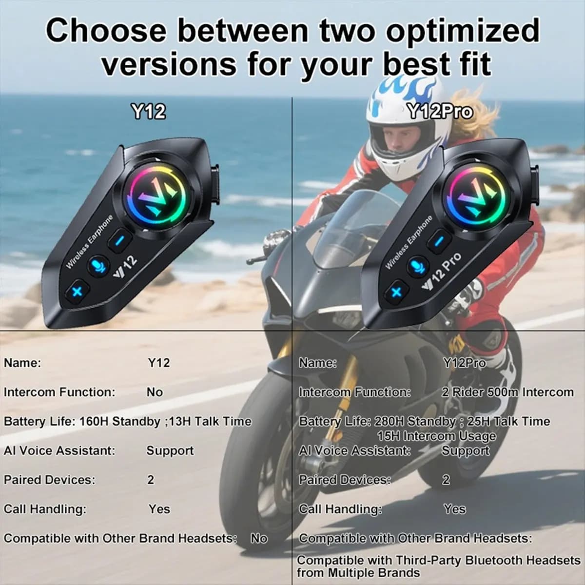 [Day Sale] Motorcycle Helmet Bluetooth Headset 2 Rider 500m Intercom Waterproof Noise Cancellation AI Voice Riding Headset