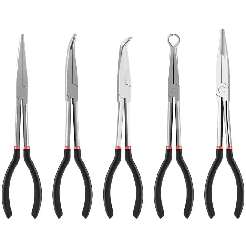 Set di 5 Pinze a Becco Lungo A34R con Manico Esteso, Pinze a O a 25/45/90 Gradi, Utensile Manuale