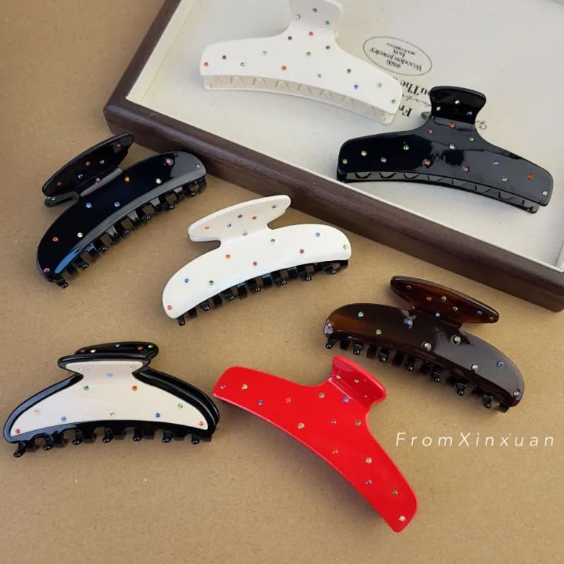 Coreano Versatile diamante colorato acido acetico artiglio Clip francese luce di lusso diamante intarsiato indietro cucchiaio Pan capelli squalo Clip
