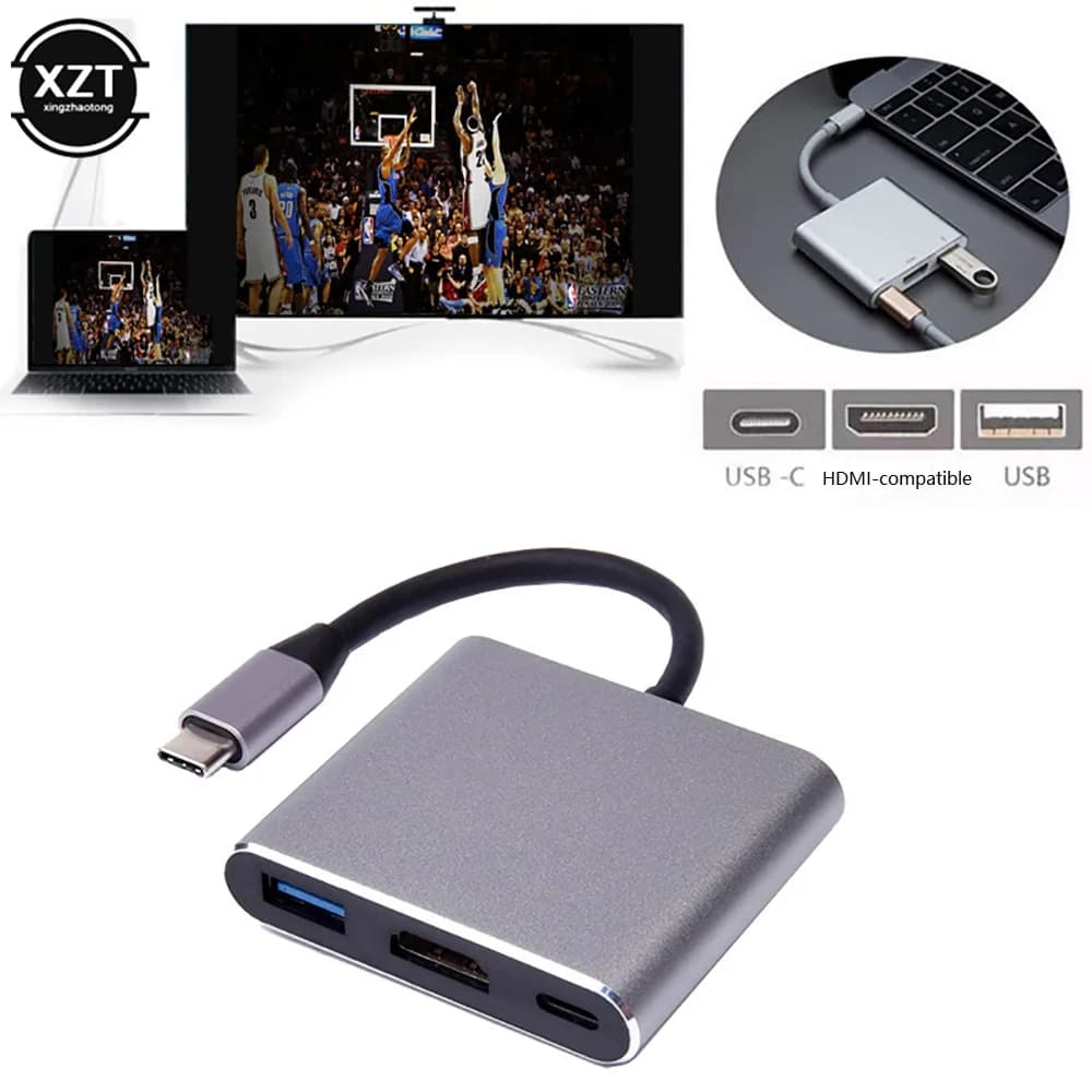 5V 3A 3 in 1 adattatore di ricarica USB 3.0 compatibile da tipo C a HDMI USB-C 3.1 Hub per computer cellulari MAC Microsoft Switch