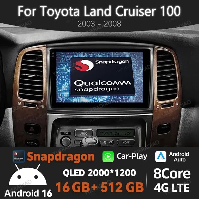Autoradio Android 15 per Toyota LAND Cruiser 100 2002 - 2007, Bluetooth, 4G, WIFI, 2DIN, Lettore Multimediale Stereo Video