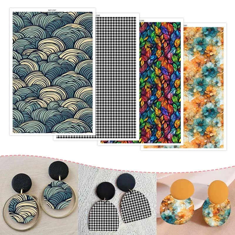 Wave/Grid/Leaves/Floral Clay Transfer Paper, Soluble Disposable Stickers for Polymer Clay Earrings Jewelry Making