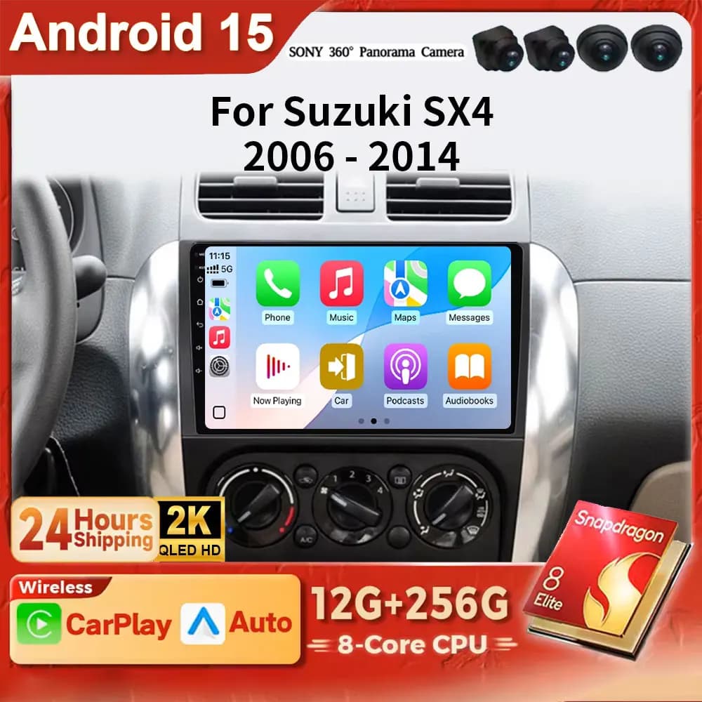 Android 15 8Core 2K QLED For Suzuki SX4 2006-2014 Car Radio Multimedia Player Navigation 2 Din Stereo 4G BT WIFI DVD Head Unit