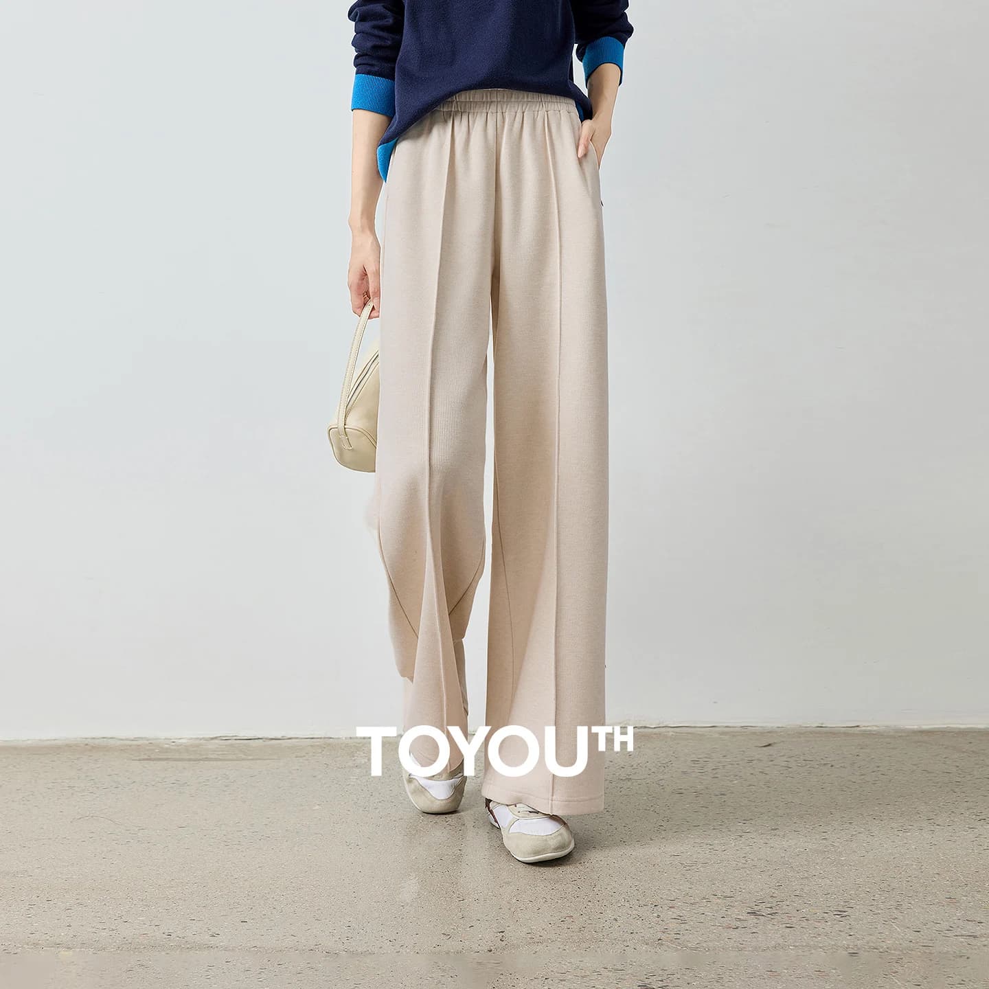 TOYOUTH Women's High Waist Wide Leg Pants 2026 Autumn New Soft Velour Fabric Slimming Draped Trousers with Side Seam Detail
