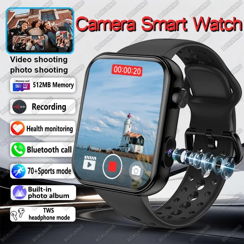 New Smartwatch with Camera for Men and Women, Photo and Video Recording, Fitness and Health Monitoring, Waterproof, Bluetooth Calls, Audio Recording