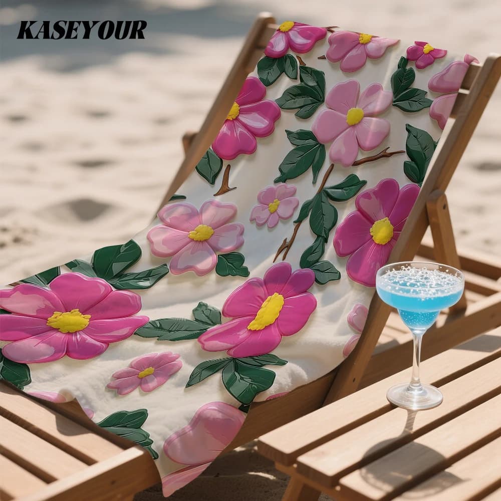 3D Pink flower Oversized Microfiber Beach Towel Sand Proof Quick Dry, Absorbent for Swimming Pool Travel Camping