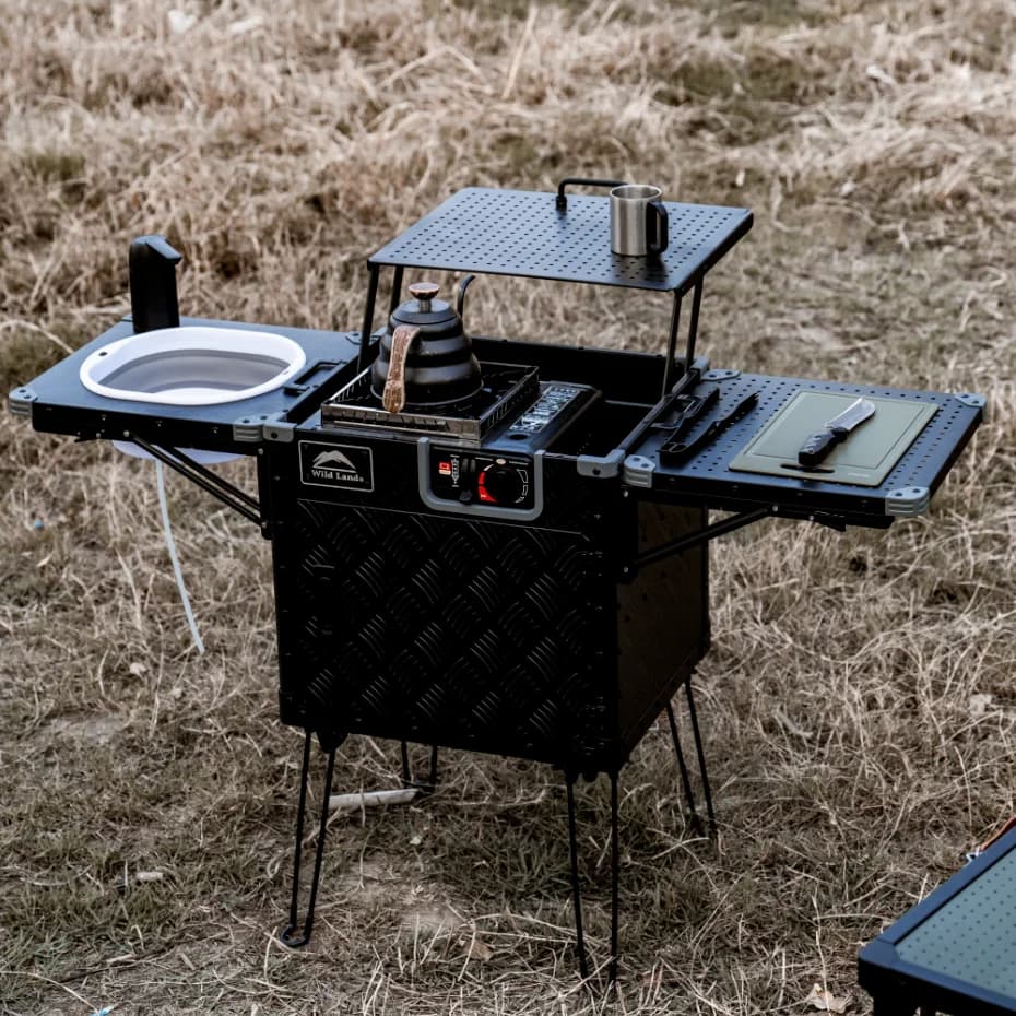 Attrezzatura da campeggio per scatola da cucina da campeggio tutto in uno senza fornello a gas Pentole da esterno per feste di pesca