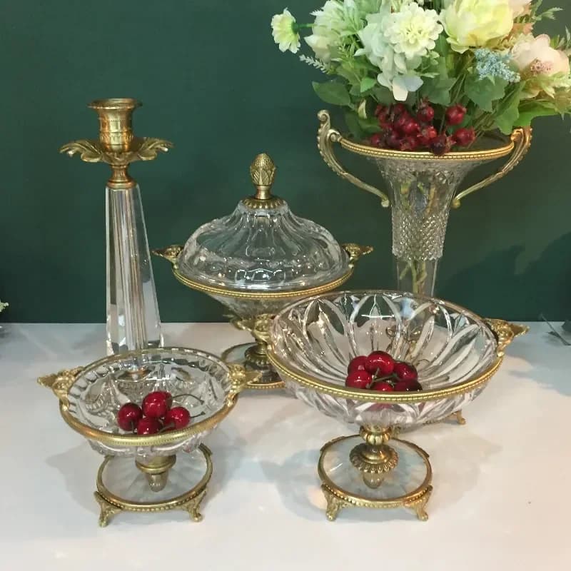 Rame puro con piatto da dessert in cristallo Soggiorno sala da pranzo ufficio Piatto di frutta secca Piatto di caramelle Fiori interni Decorazione vaso Set regalo