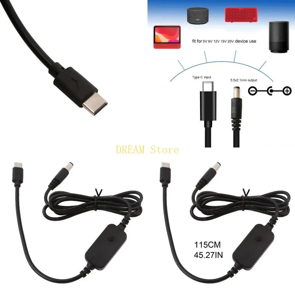 USB C a 3.5x1.35mm 5V 9V 12V 12V 20V 3A Tensioni regolabili Cavo con voltmetro LED per router telecamera LCD Monitor Migliore