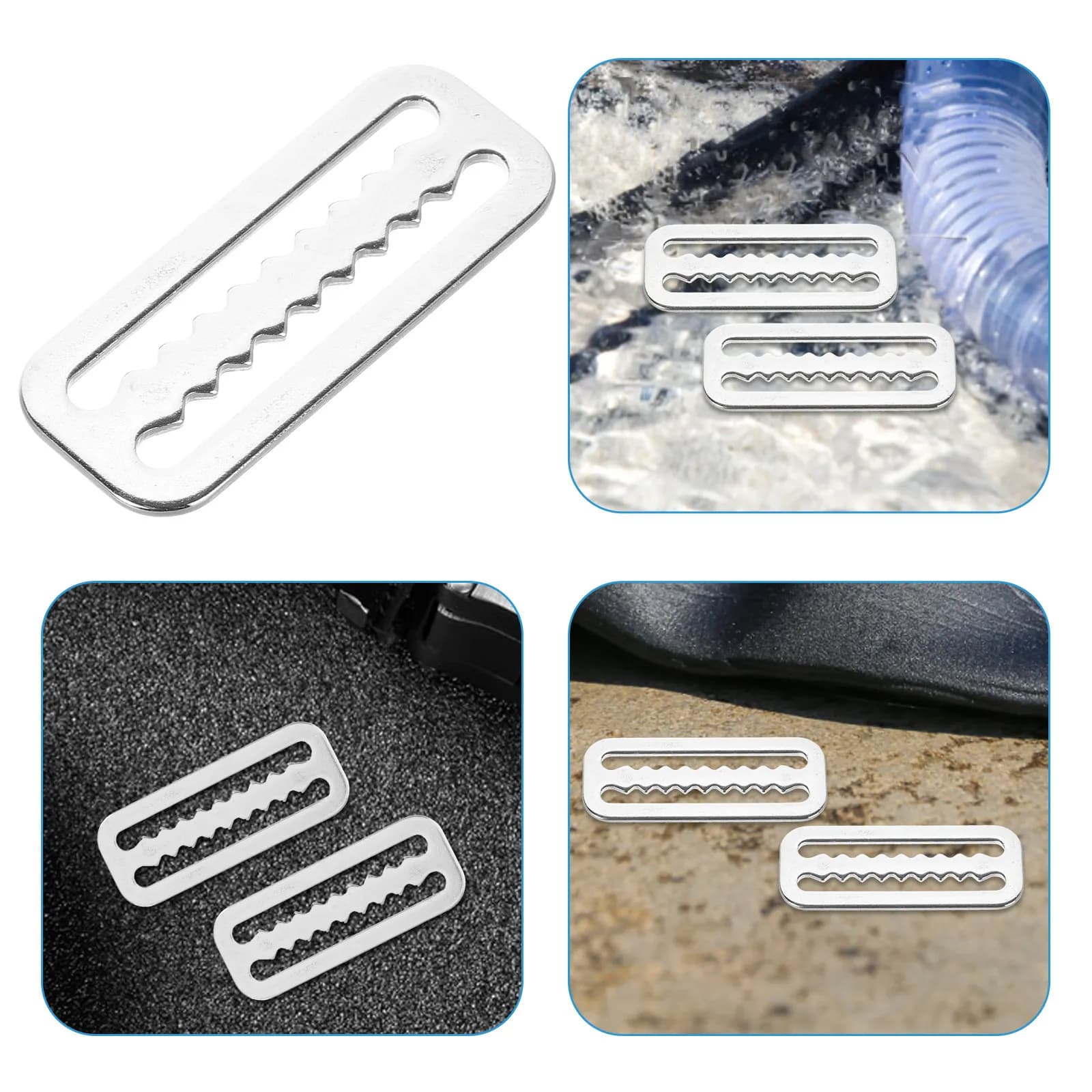 5 Pieces Sliding Buckles Stainless Steel Saws For Scuba Belts, Snorkeling and Bearing Belts, Sliding Clips for Belts