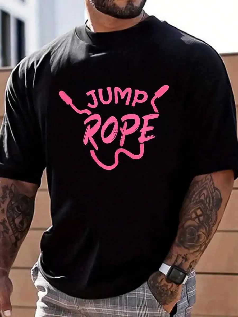 Mens Cotton T-Shirt With Jump Rope Graphic Street Hip Hop Style